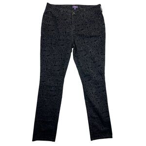 NYDJ Pants Womens 12 Black Velvet Flocked Slim Straight USA